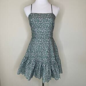 Altar'd State Sage Green Floral A Line Dress Ruffle Sz XS
